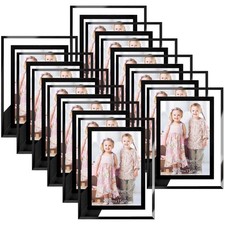 4x6 Black Clear Picture Frame Bulk 12 Pack, Modern Glass Desk Frame Set for O...