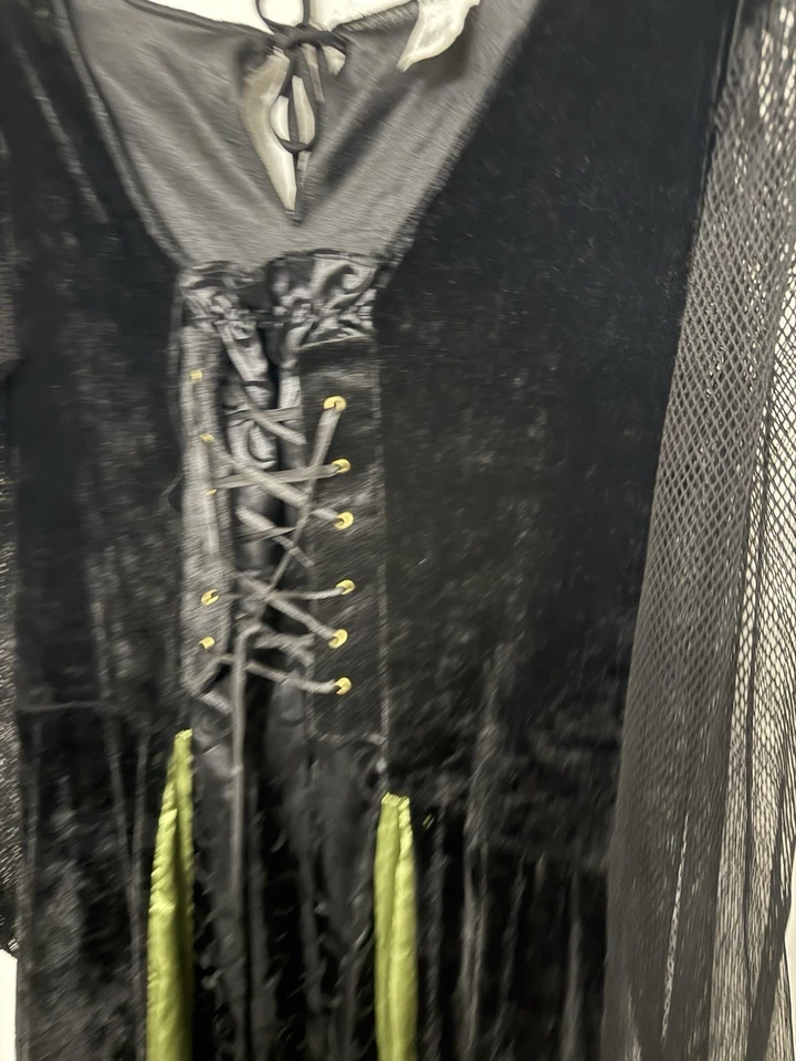 Disfraz de bruja doncella gótica M L XL manga larga malla terciopelo cordones Foto 4 de 4
