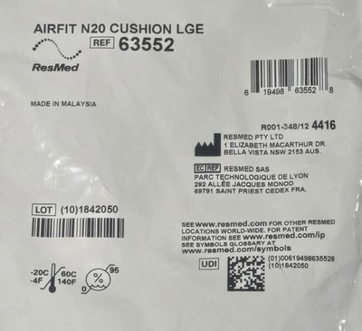 (2) ResMed 63552 Airfit N20 LGE Large Nose/Nasal Cushion Replacements