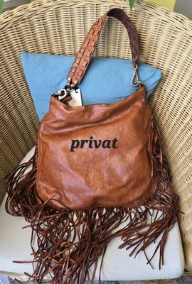 Campomaggi Damen Umhängetasche Leder cognac Fransen Neu   Etikett Made In Italy