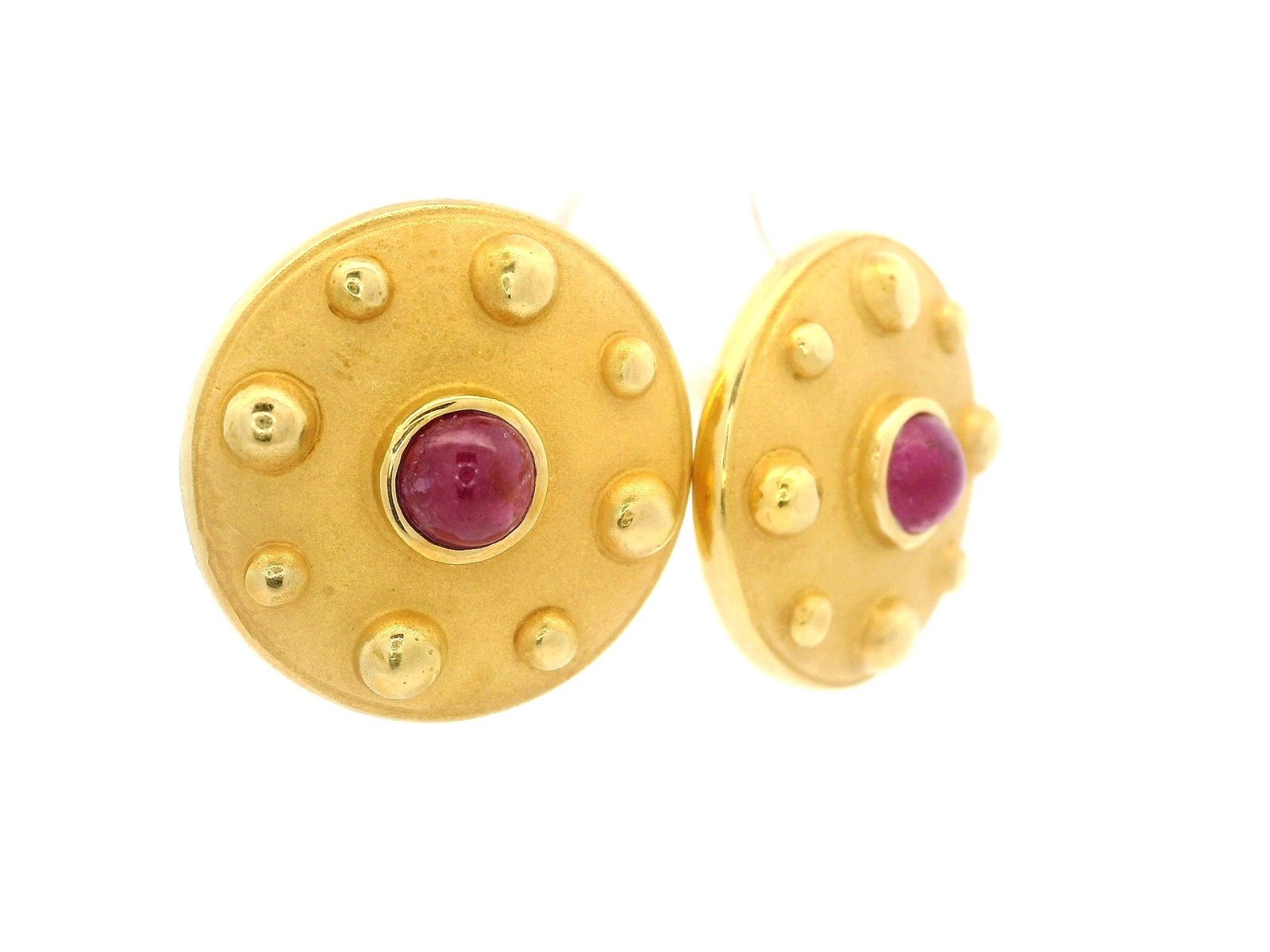18k Solid Yellow Gold Round Cabochon Ruby Dual Fi… - image 4