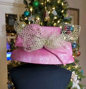 Vintage Donna Vinci Couture Hat, Magenta With Bow And Box