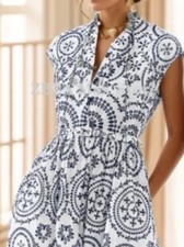 ZARA MIDI CONTRAST EMBROIDERY DRESS 4786/068 Navy Blue White XS