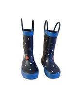 Kids' Space-Themed Rain Boots   Navy Blue Rockets  Stars Print   Size 5