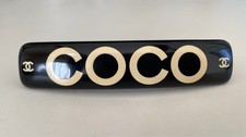 Chanel Vintage Coco Logo Hair Barrette Black White Resin France Classic Design