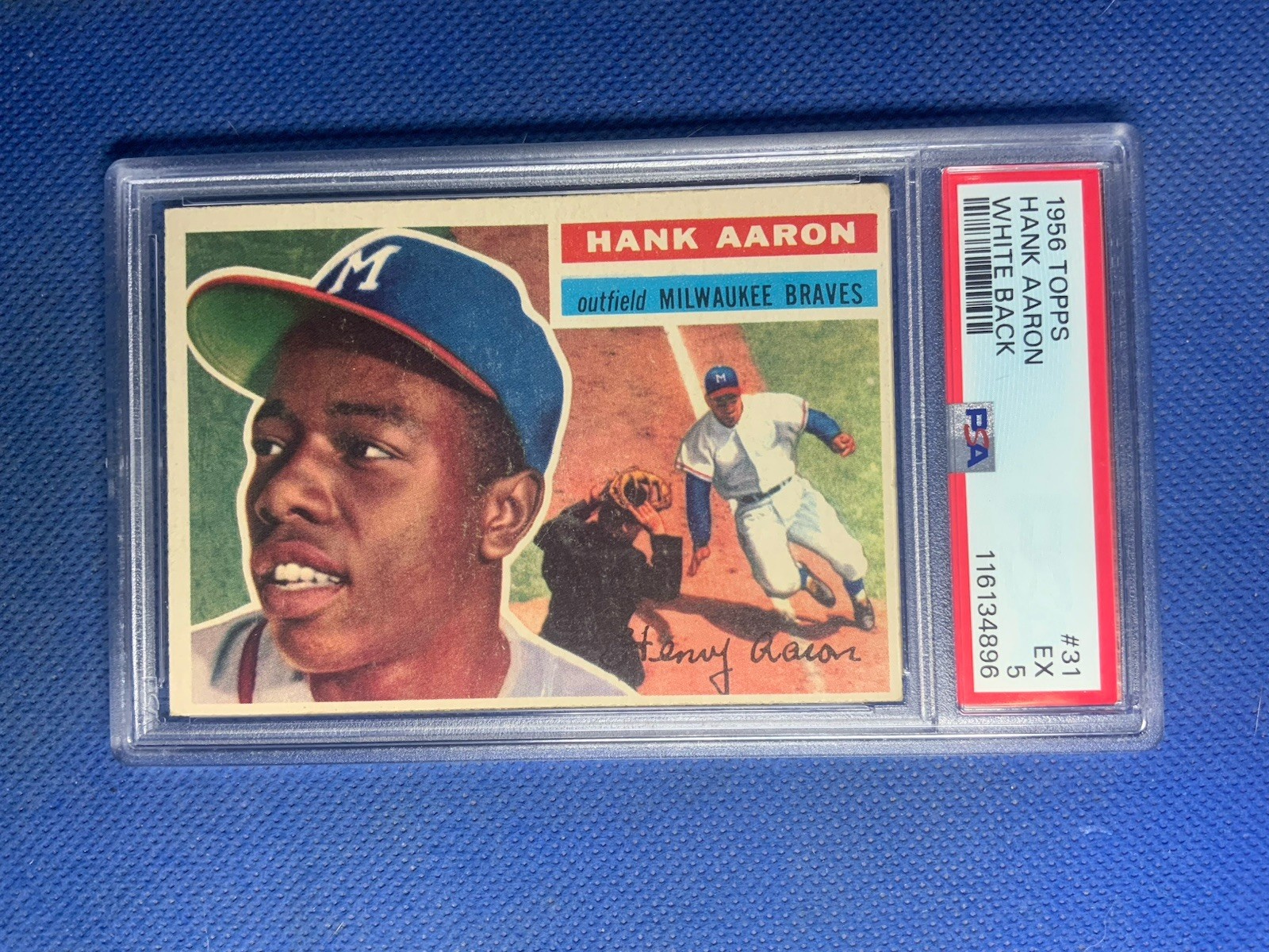 1956 TOPPS 31 HANK AARON WHITE BACK PSA 5