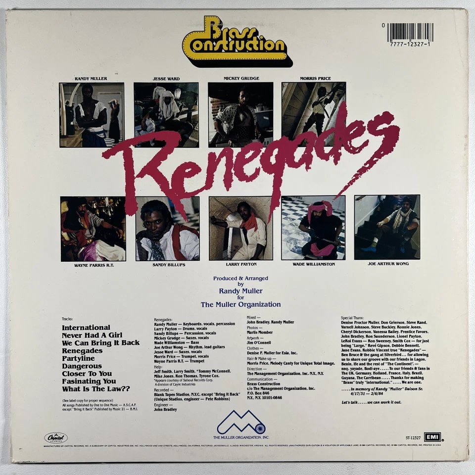 Brass Construction ”Renegades” LP/EMI ST-12327 (EX) 1984 Funk Soul Foto 2 de 4