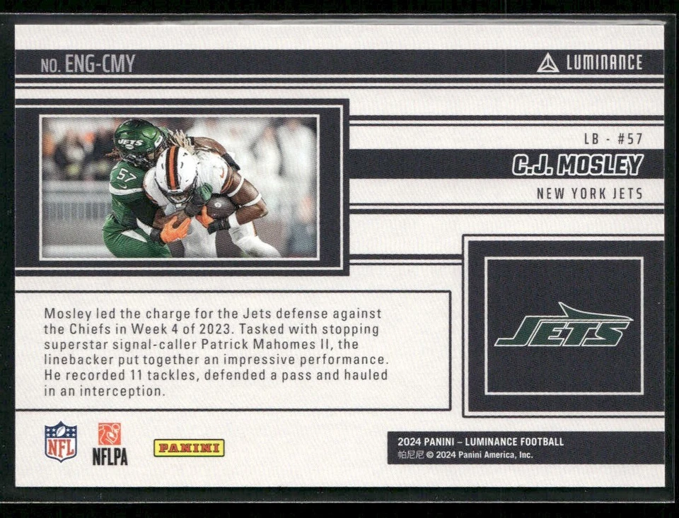 2023 Panini Luminance - Engaged C.J. Mosley #EN-10 Orange /100 - Image 2 of 2