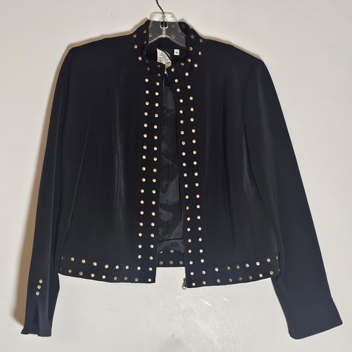 Chaqueta Sharon Young para mujer 4 negra dorada tachonada cremallera frontal cuello alto 9200J-37 - Imagen 5 de 14