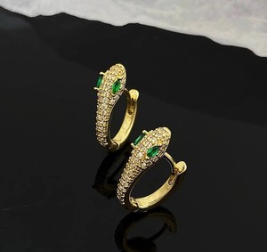 Authentic 2Ct Simulated Emerald Diamond Snake Huggie Hoop Earrings 14K Yellow Gold Plated