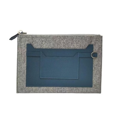 Hermes Toudoo Wool Felt Epsom Leather Clutch Blue H074701CKAO