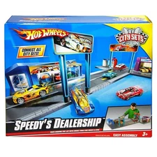 Hot Wheels Speedy's Dealership City Sets Vehicle Playset~ Race, Wash & Park~ NEW