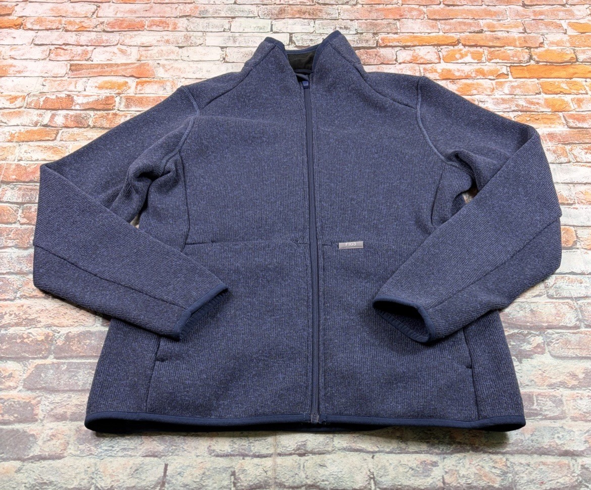 Figs On Shift Fleece Utility Jacket Womens S Navy Blue Full Zip Up Nurse Ladies