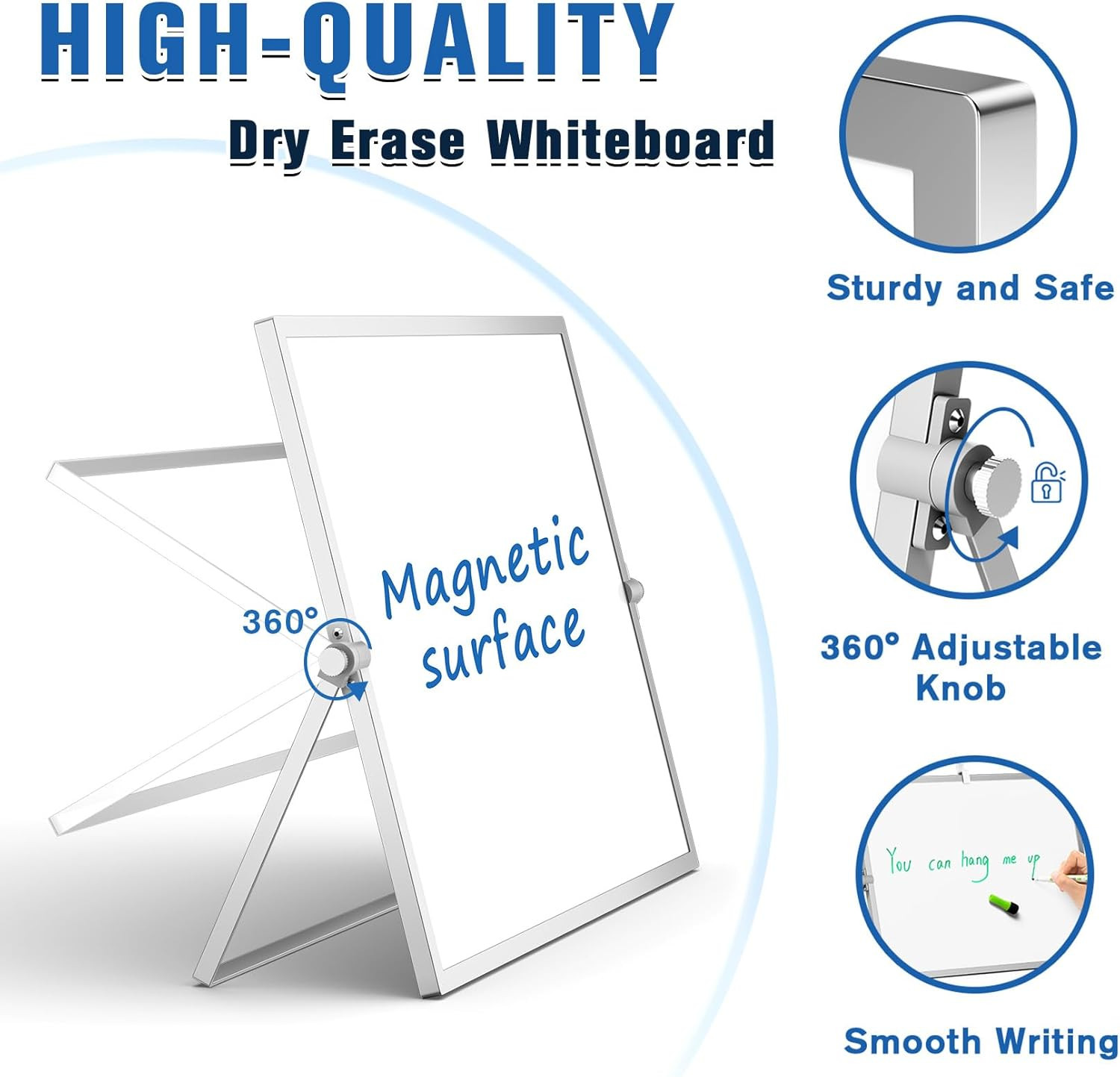 Magnetic Dry Erase Board with Stand, 18''X14'' Double-Sided White Board for Kids
