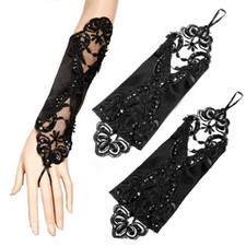 Halloween Party Bride Wedding Evening Dress Lace Satin Bridal Fingerless Gloves