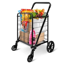 SereneLife Folding Grocery Utility Shopping Cart with 360 Rolling Swivel Wheels