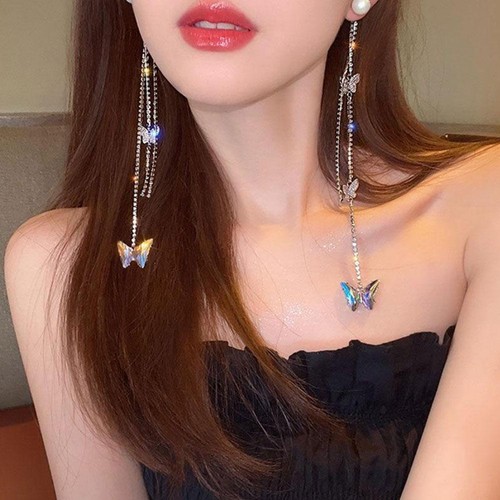 Rhinestone Long Butterfly Tassel Headband Solid-Crystal Accessories Hair O8E4 - Picture 7 of 14