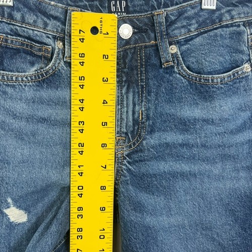 Gap Jeans Girls Size 12 Dark Wash Denim Wide-Leg Distressed Raw Hem - Picture 7 of 9