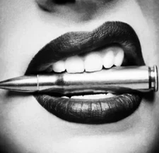 Bite The Bullet Sticker 4” Sexy Woman Girl Lips Mouth Teeth