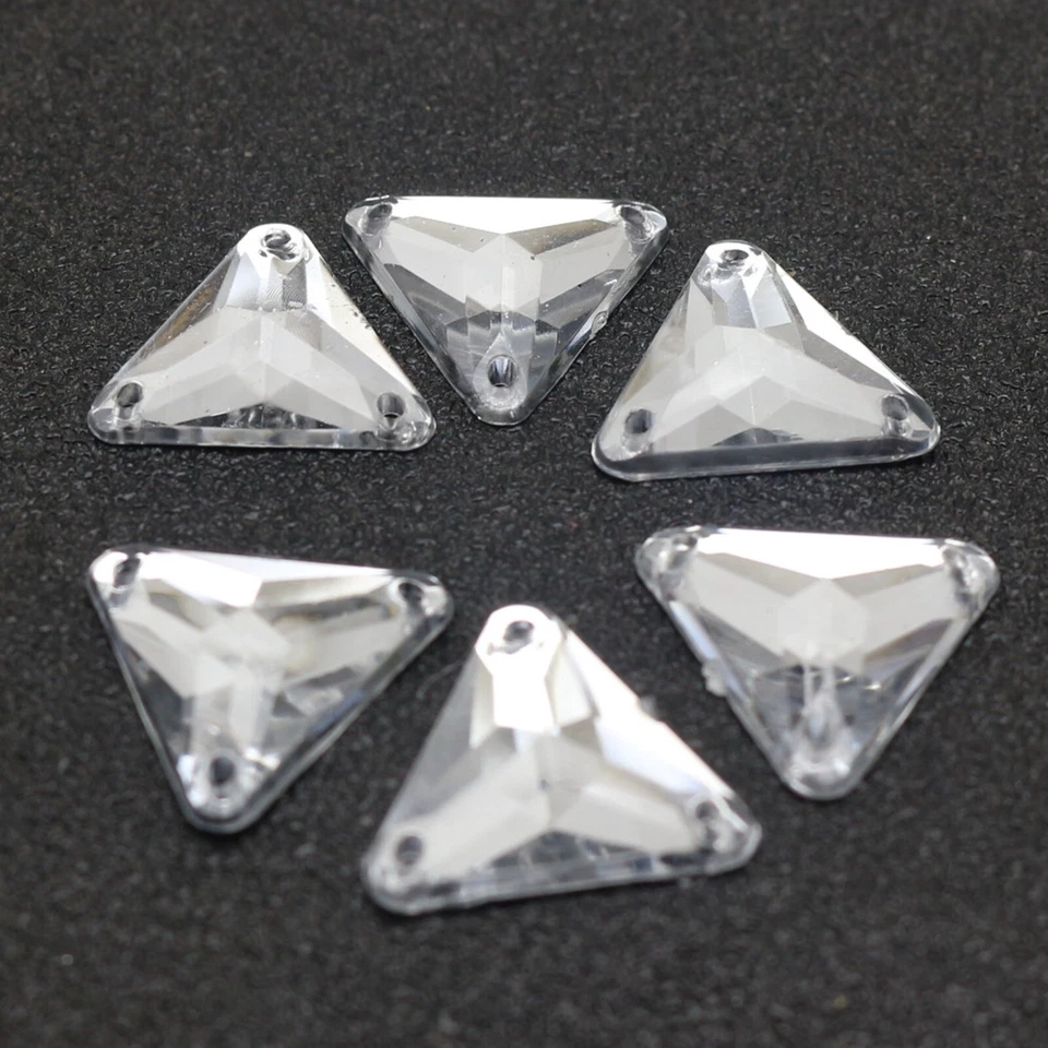 100 Clear Flatback Acrylic Triangle Rhinestone Button 16mm Sew on beads - Image 2 of 4