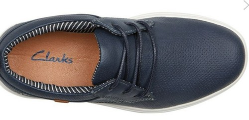 Clarks Youth Boys Size 4 E Tad Navy Blue Leather look Sneaker Shoe - Picture 5 of 16