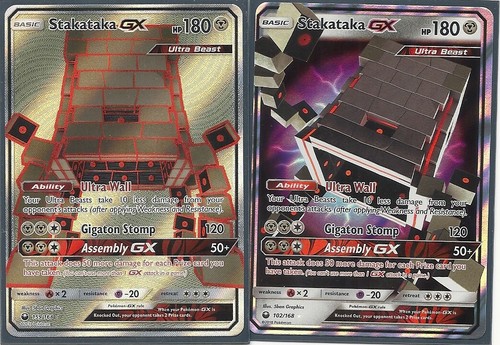 2 STAKATAKA GX FULL ART #159 & GX #102 - CELESTIAL STORM Pokemon RARE HOLO MINT