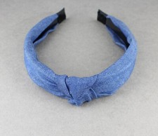 denim chambray turban knot headband soft fabric covered grip teeth blue hair
