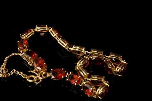 VINTAGE IMPERIAL BROWN PINK GARNET 585 14K YELLOW GOLD LINK BRACELET GLM - Picture 2 of 4