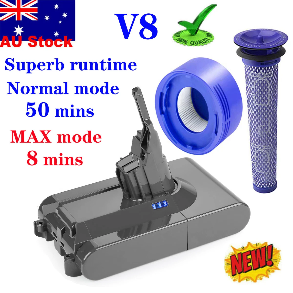 NEW 9000mAh Battery & Filter Kit For Dyson V8 Absolute V8 Animal V8 Origin SV10