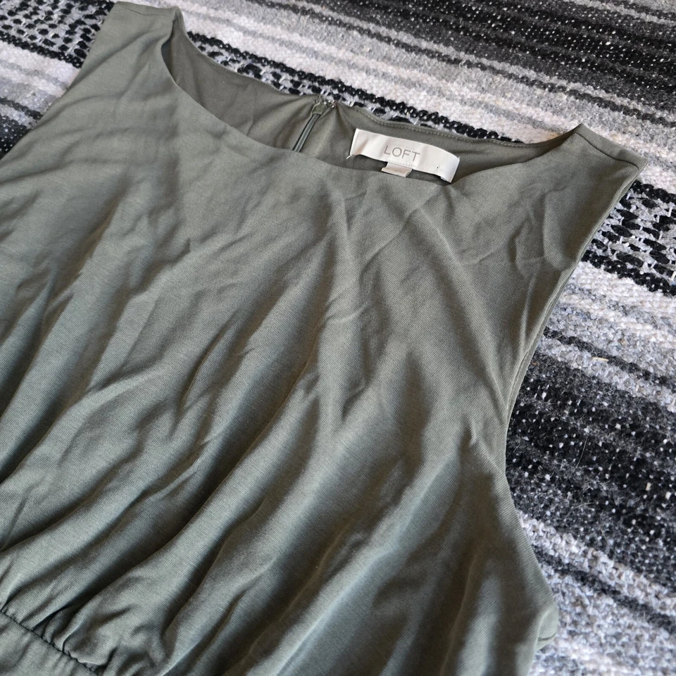 Ann Taylor LOFT Sz L Sleeveless Boat Neck Long Maxi Empire Waist Dress Green - Image 4 of 4