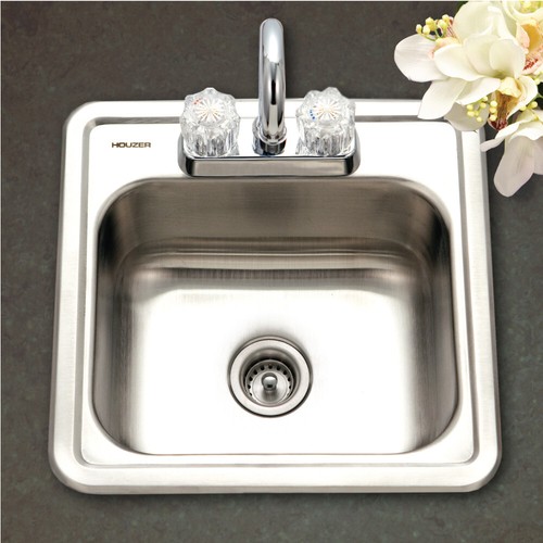 Barra de tazón individual de 2 orificios de montaje superior de acero inoxidable Houzer Hospitality de 15" - Imagen 2 de 21