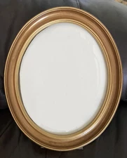 Antique Gold Painted Oval Convex Beveled Hanging Table Top Picture Photo Frame
