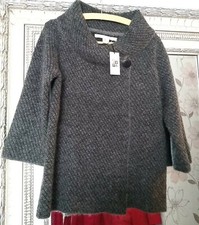 New Max Studio Ladies Smart Grey Mix Wool Blend Knit Poncho Style Jacket Uk L