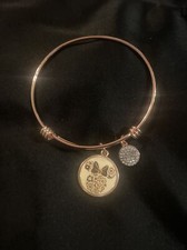Disney Minnie Mouse Bangle Silver Plated Charm Bracelet Stainless Steel