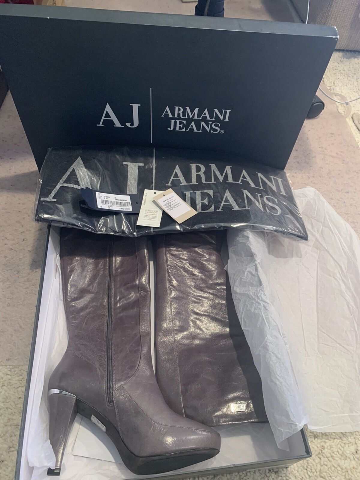 Armani Jeans Leather Tall Boots Sz Eur 40 ( US 9.5-10) | eBay