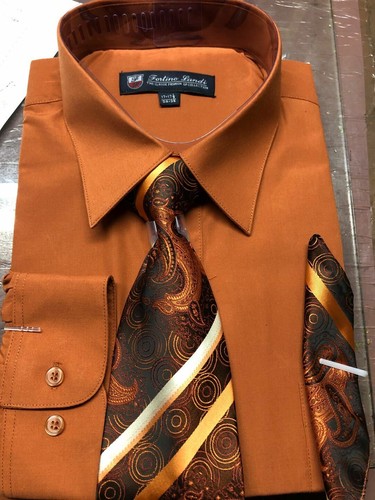 Men's Dress Shirt w/ Tie and Handkerchief Long Sleeve Style SG21 - Picture 2 of 35