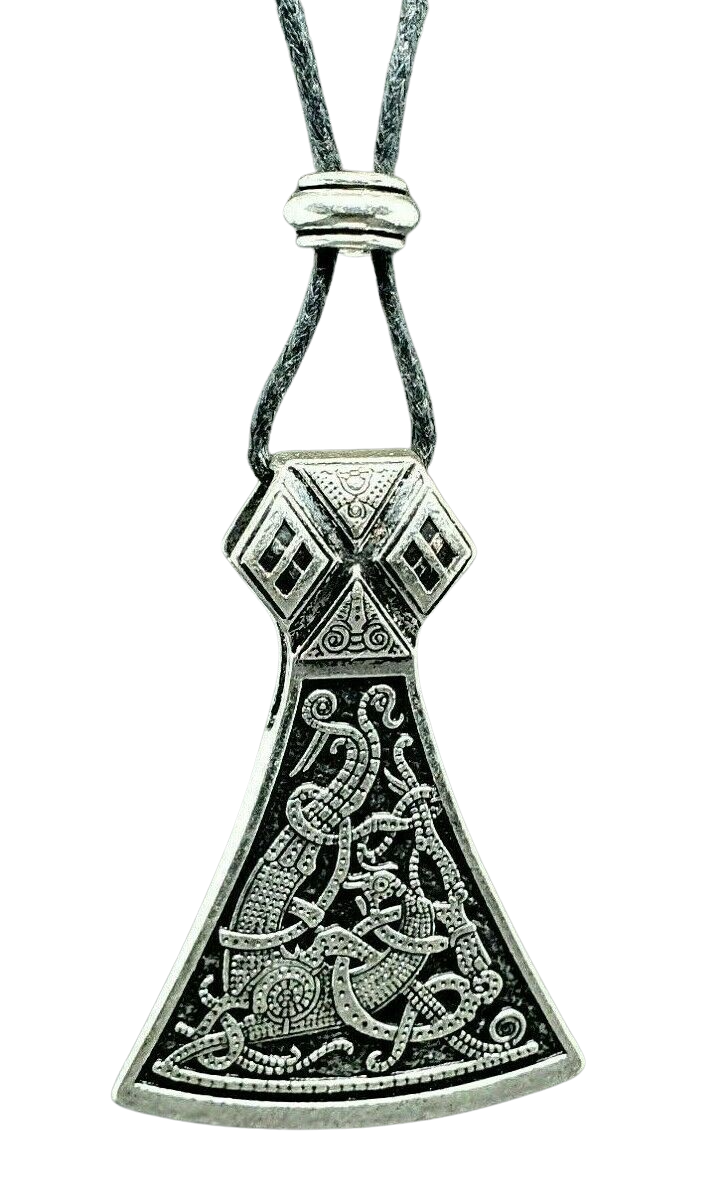 Axe Necklace Ringerike Dragon Pendant Large Beaded Cord Viking Norse Mammon
