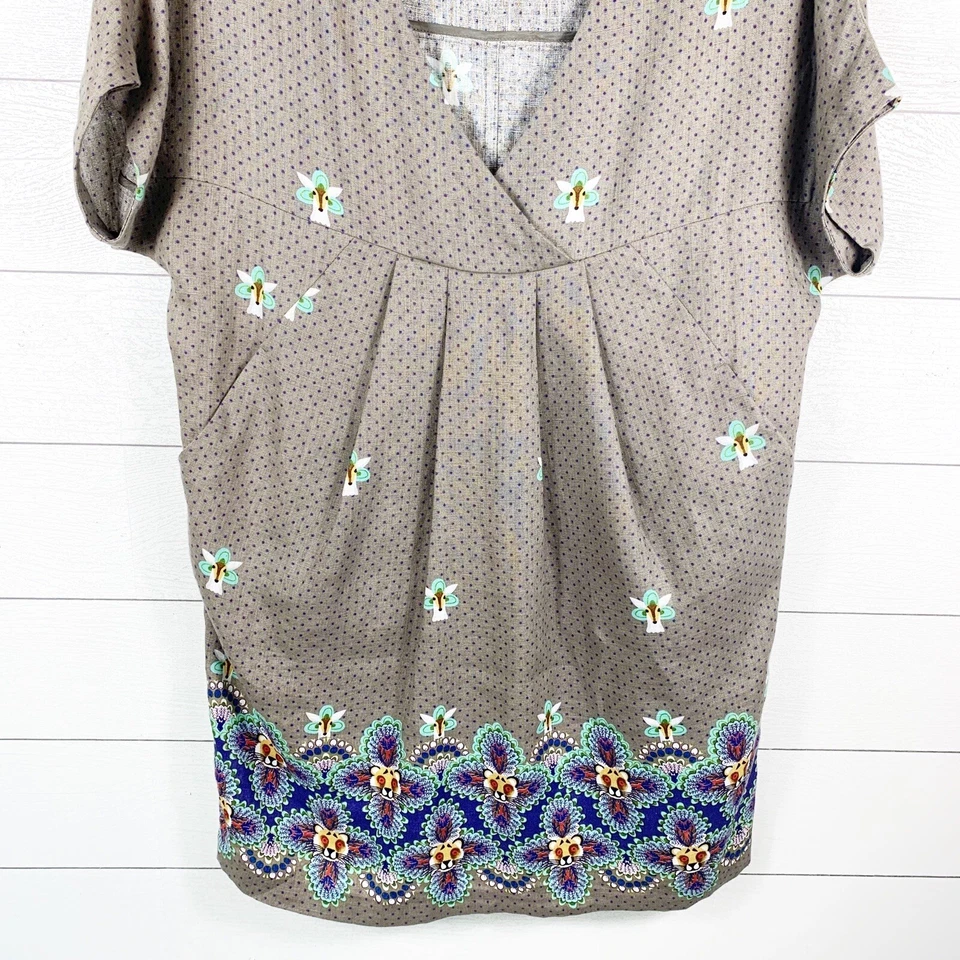 Платье-футляр женское Paul & Joe Sister 8 льняное с коротким рукавом в горошек желтовато-коричневое фиолетовое - Изображение 3 из 4