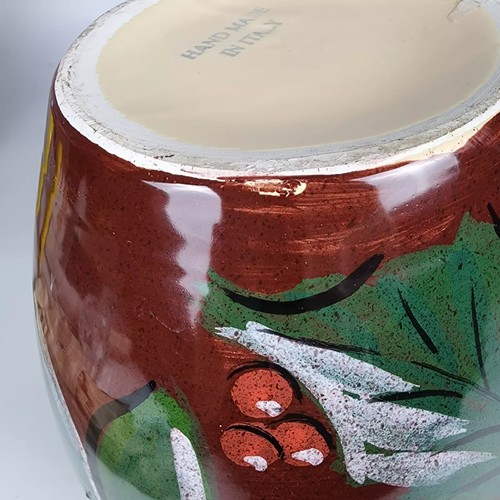 Vase Italian Pottery Hand Made Glazed 10.75" Ceramic Flowers Poinsettias Pears - Picture 4 of 11