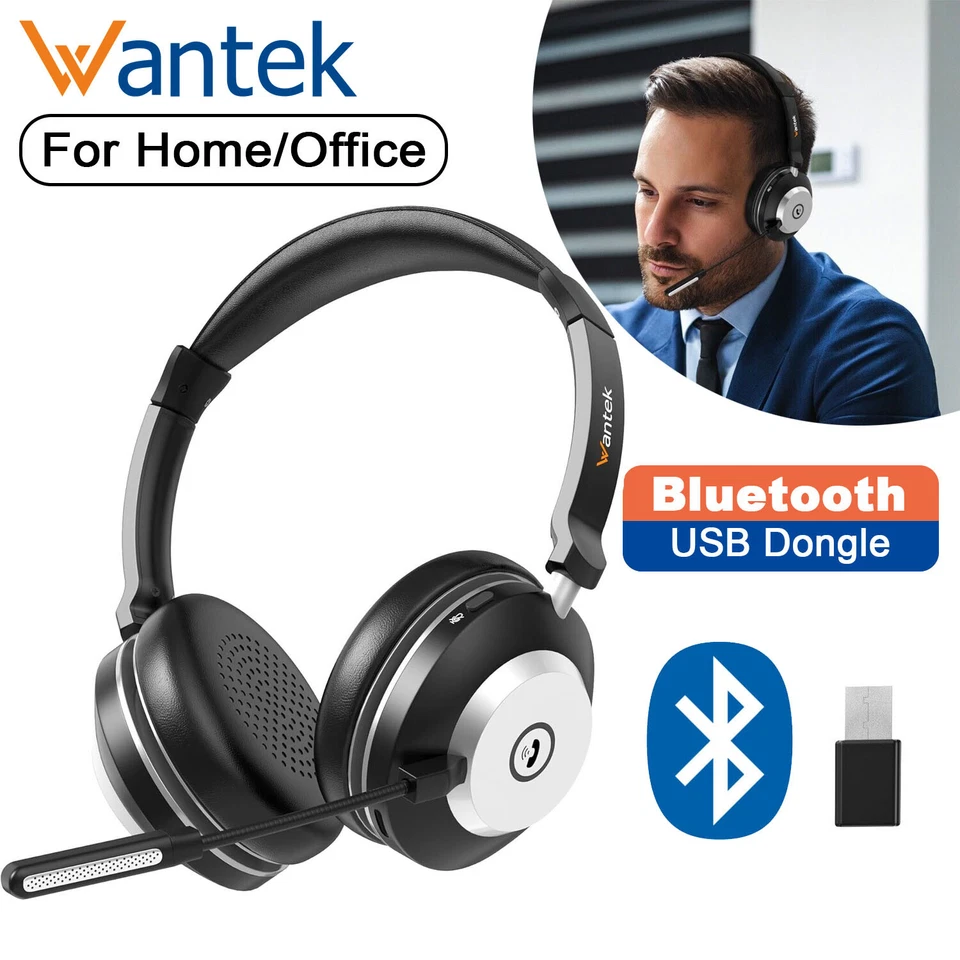 Wantek Wireless Headphone with Microphone Bluetooth Headset for PC/Laptop/Mobile