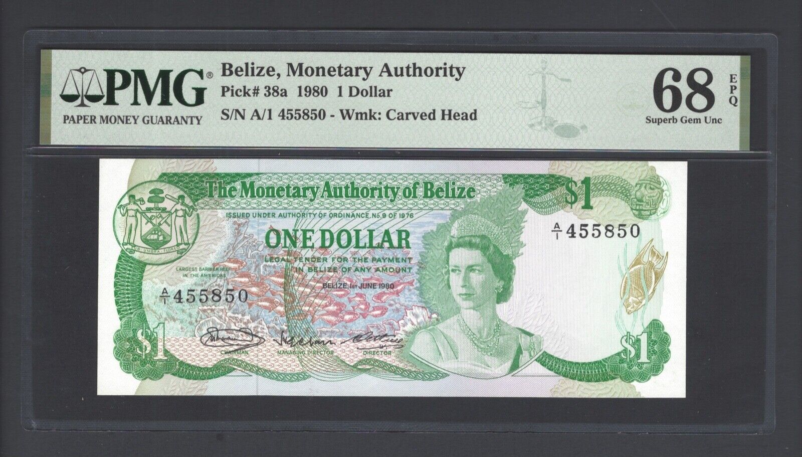 Belize One Dollar 1980 P38a Uncirculated Grade 68 Top Pop