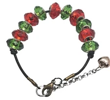 Big Red And Green Crystal Bracelet On Cord
