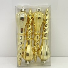 Icicles Set Of 4 Gold Holiday Ornament 6.5  Christmas Tree Baubles Retro Look