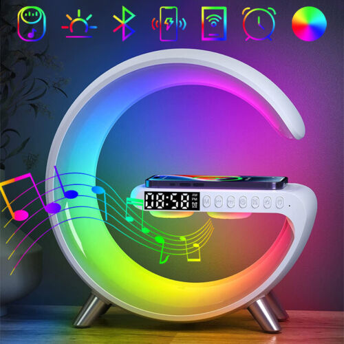 Wireless Charger RGB Night Light Lamp App Control Bluetooth Speaker Alarm Clock - Picture 1 of 23