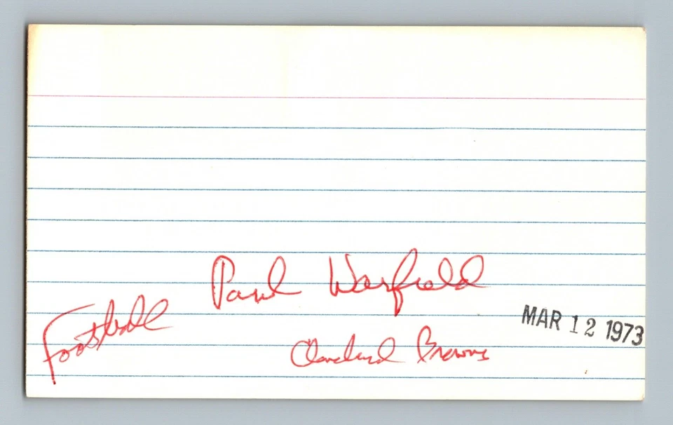 Paul Warfield HOF AUTO Signed 3x5 Index Card Autograph Signature - Image 2 of 2