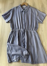 Nine West Rayon Blend Blue Satin Waist Tie Button Shirts Dress Sz XL
