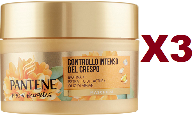 3 PANTENE PRO-V MIRACLES MASCHERA CONTROLLO CRESPO BIOTINA CACTUS ARGAN 160ML