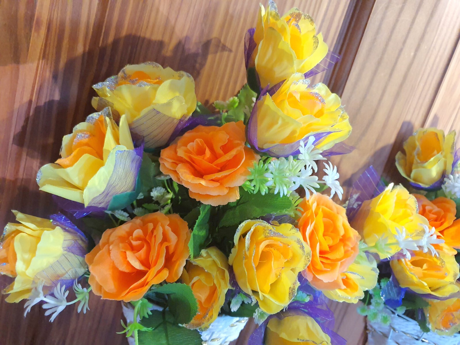 Pair of artificial yellow/orange roses flower & hanging Baskets Decorations eBay