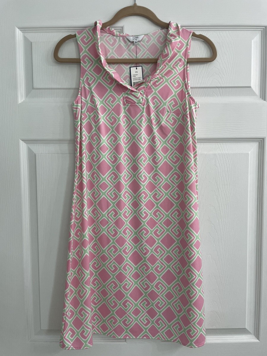 CROWN & IVY Pink & Green Garden Party Signature Dress Size XS Extra Small NWT