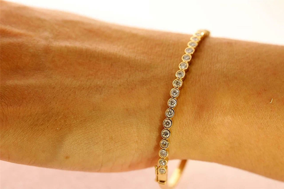 Women's Bangle Bracelet  I1 G 1.60 Ct Round Diamond 14K Gold 2.40Inch Bezel Set - Image 2 of 4